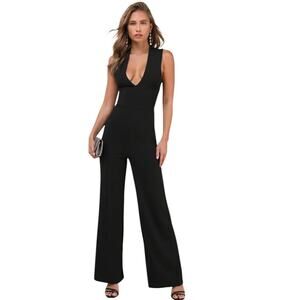 Lulus Thinking Out Loud Black Backless Jumpsuit Size Medium KP8458LU Wide Leg